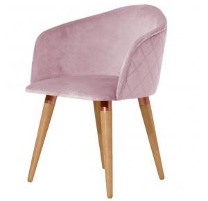Cadeira Kari Giratória Madeira Natural Veludo Rosa com detalhes Cobre - Província